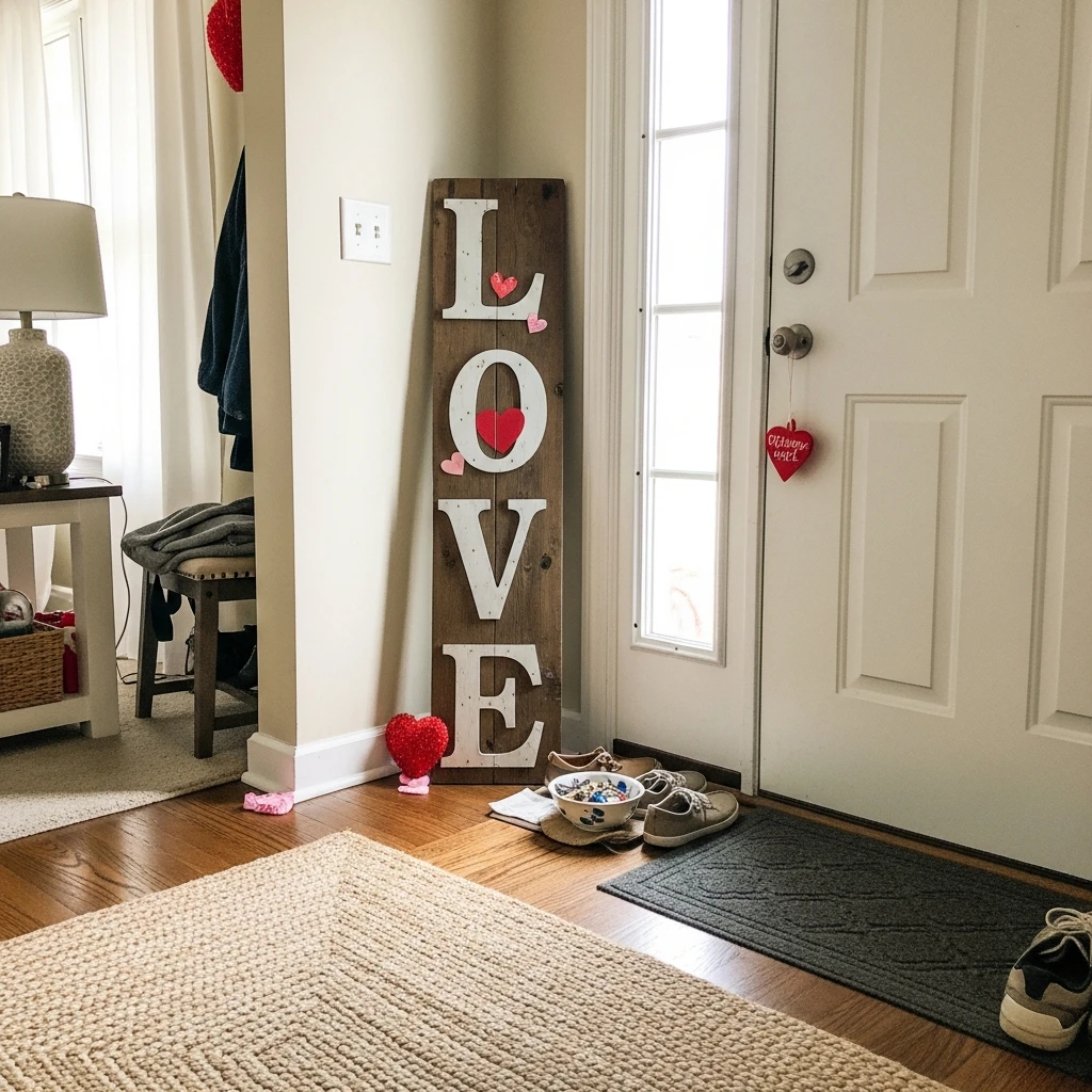 Oversized LOVE Sign - 30 Simple Valentine Entryway Ideas: Get a Beautiful, Cozy Look on a Budget