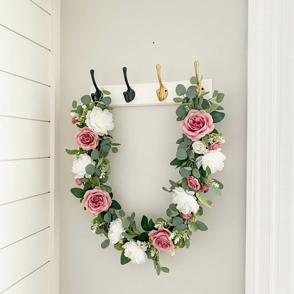 Fresh Floral Garland Hooks - 30 Simple Valentine Entryway Ideas: Get a Beautiful, Cozy Look on a Budget