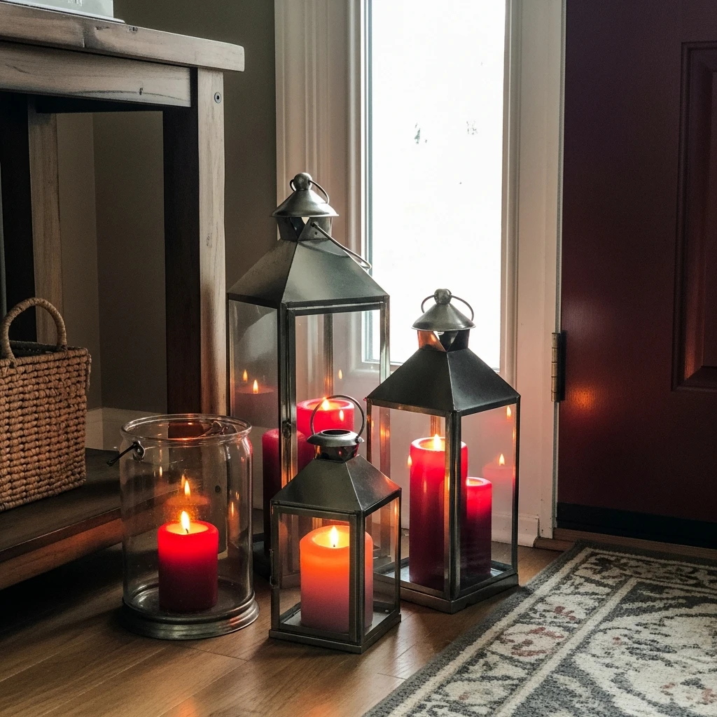 Lanterns with Warm Glow - 30 Simple Valentine Entryway Ideas: Get a Beautiful, Cozy Look on a Budget