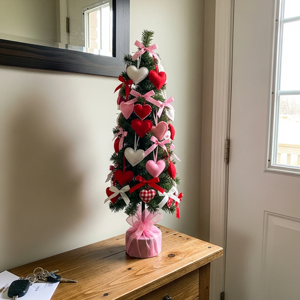 Mini Tabletop Heart Tree - 30 Simple Valentine Entryway Ideas: Get a Beautiful, Cozy Look on a Budget