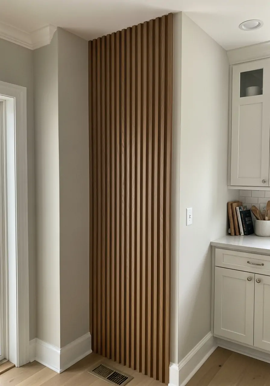 Wood Slat Accent Wall - 40 Load Bearing Wall Ideas for Kitchens