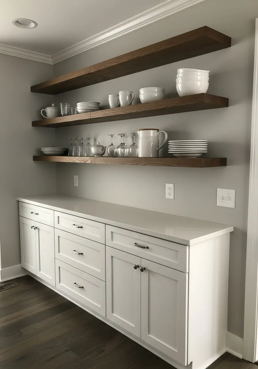 Open Shelf and Cabinet Combo - 40 Load Bearing Wall Ideas for Kitchens