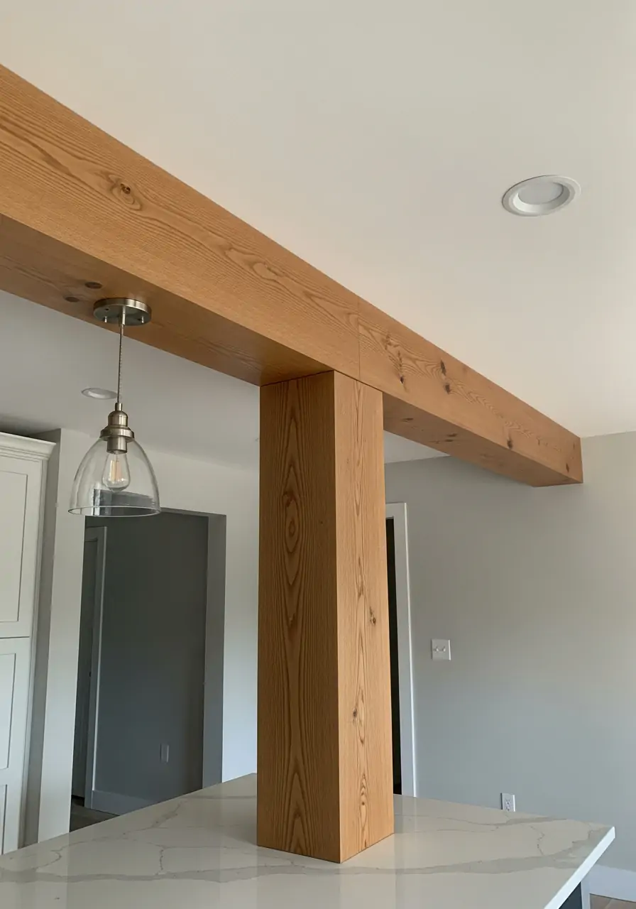 Beam-Wrapped Wood Finish - 40 Load Bearing Wall Ideas for Kitchens
