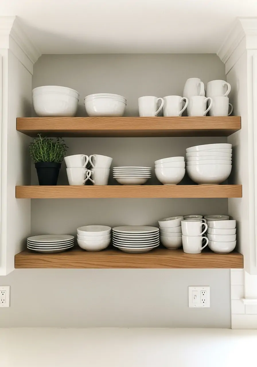 Open Shelving Feature Wall - 40 Load Bearing Wall Ideas for Kitchens