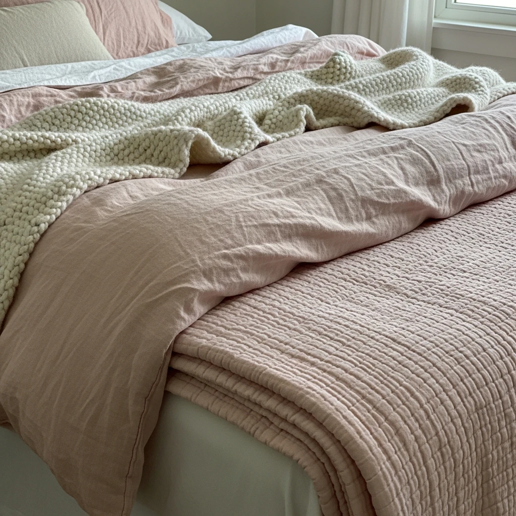 Soft Pink Bedding Layers - 40 Simple & Budget-Friendly Valentine's Day Bedroom Decor Ideas
