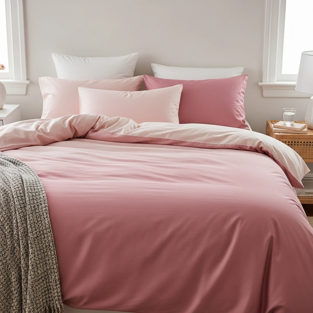Dreamy Ombre Pink Bedding - 40 Simple & Budget-Friendly Valentine's Day Bedroom Decor Ideas