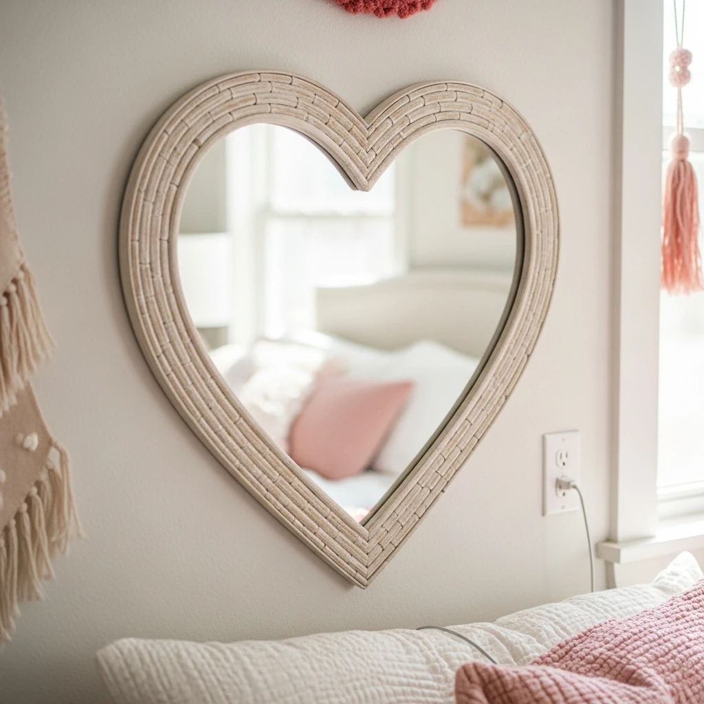 Stylish Heart Mirror - 40 Simple & Budget-Friendly Valentine's Day Bedroom Decor Ideas