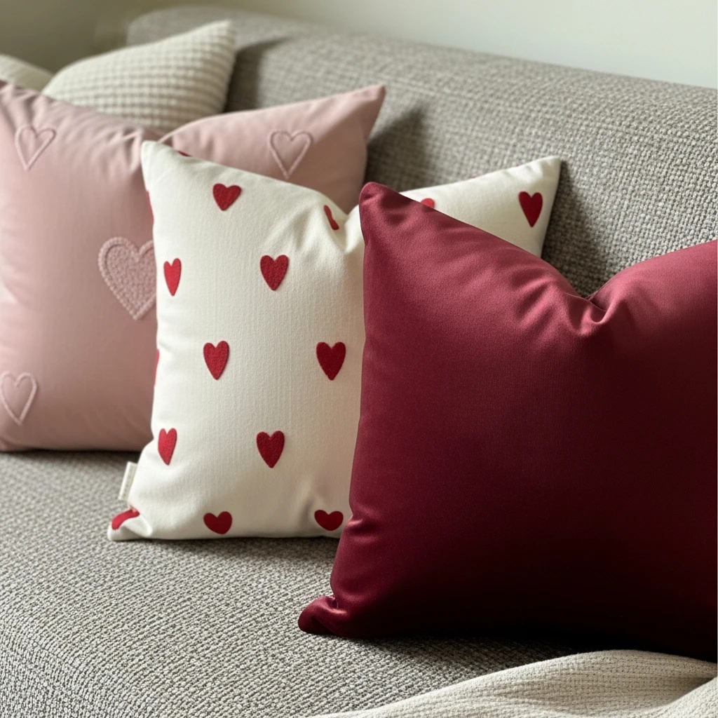 Playful Heart Throw Pillows - 40 Simple & Budget-Friendly Valentine's Day Bedroom Decor Ideas