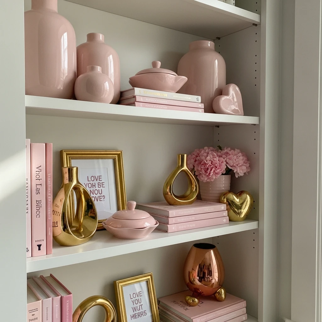 Pink and Gold Styling - 40 Simple & Budget-Friendly Valentine's Day Bedroom Decor Ideas