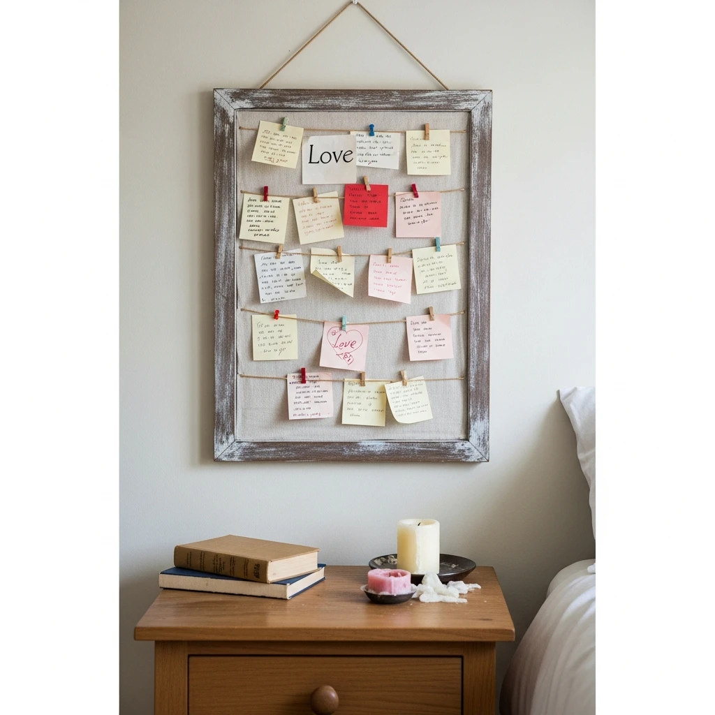 Simple DIY Love Note Board - 40 Simple & Budget-Friendly Valentine's Day Bedroom Decor Ideas