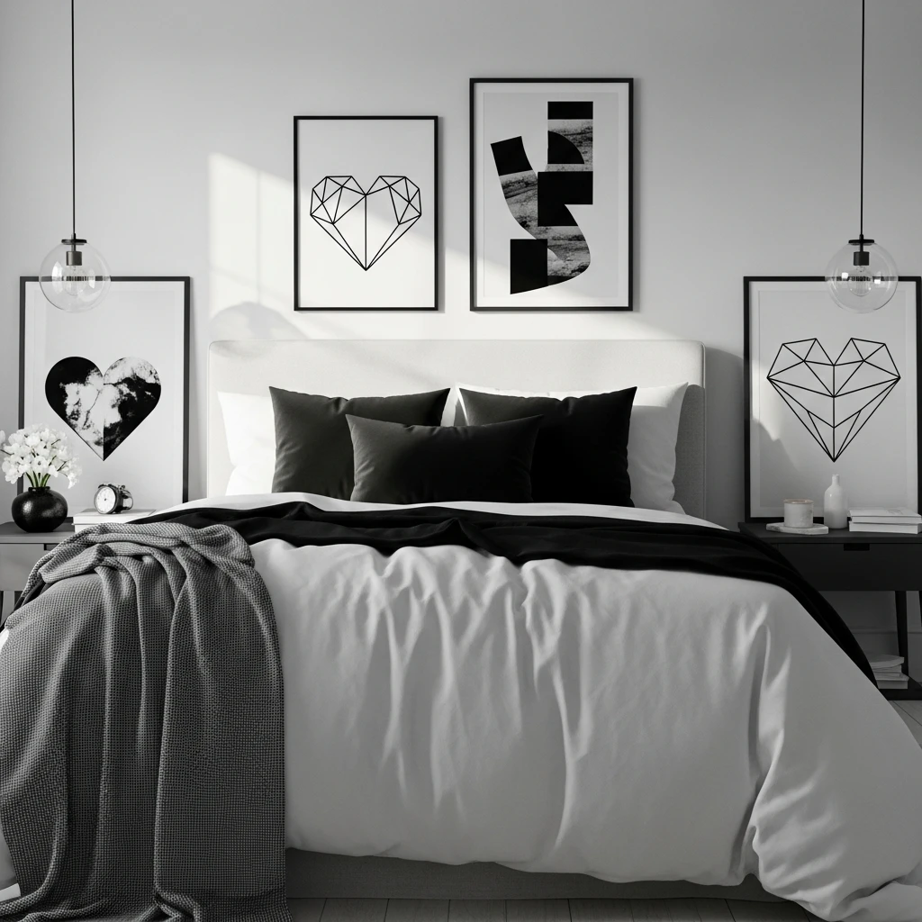Clean Black & White V-Day - 40 Simple & Budget-Friendly Valentine's Day Bedroom Decor Ideas