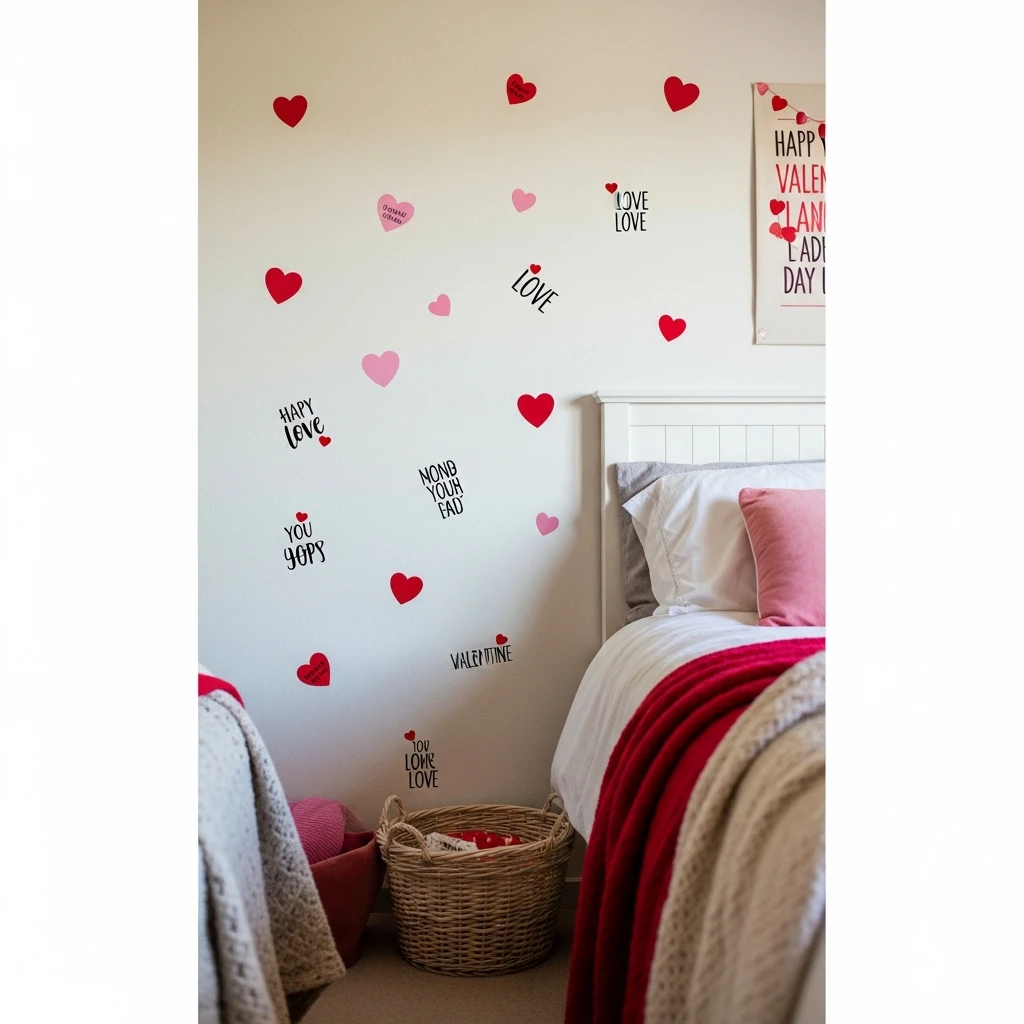 Quick Heart Wall Decals - 40 Simple & Budget-Friendly Valentine's Day Bedroom Decor Ideas