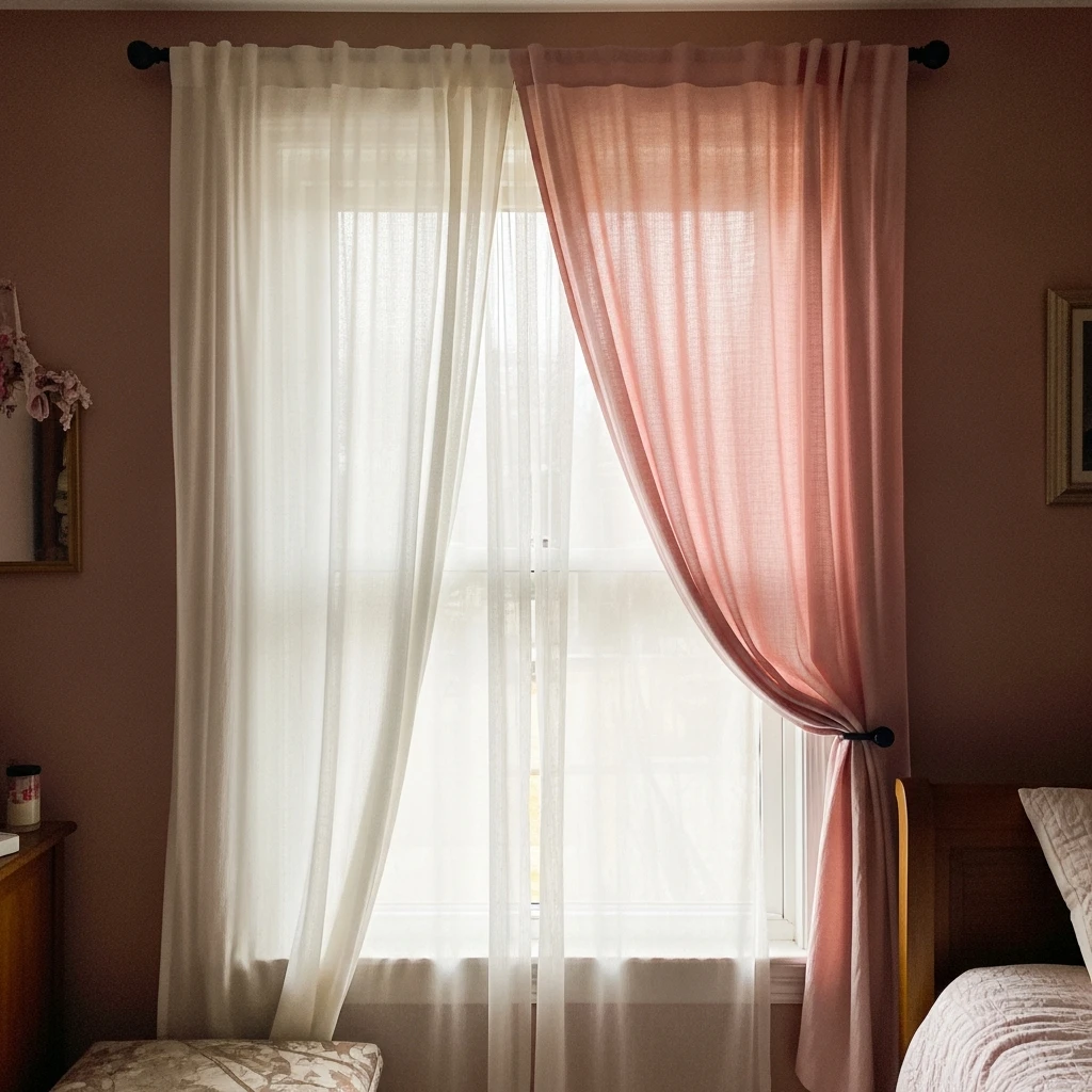 Layered Pink Window Curtains - 40 Simple & Budget-Friendly Valentine's Day Bedroom Decor Ideas