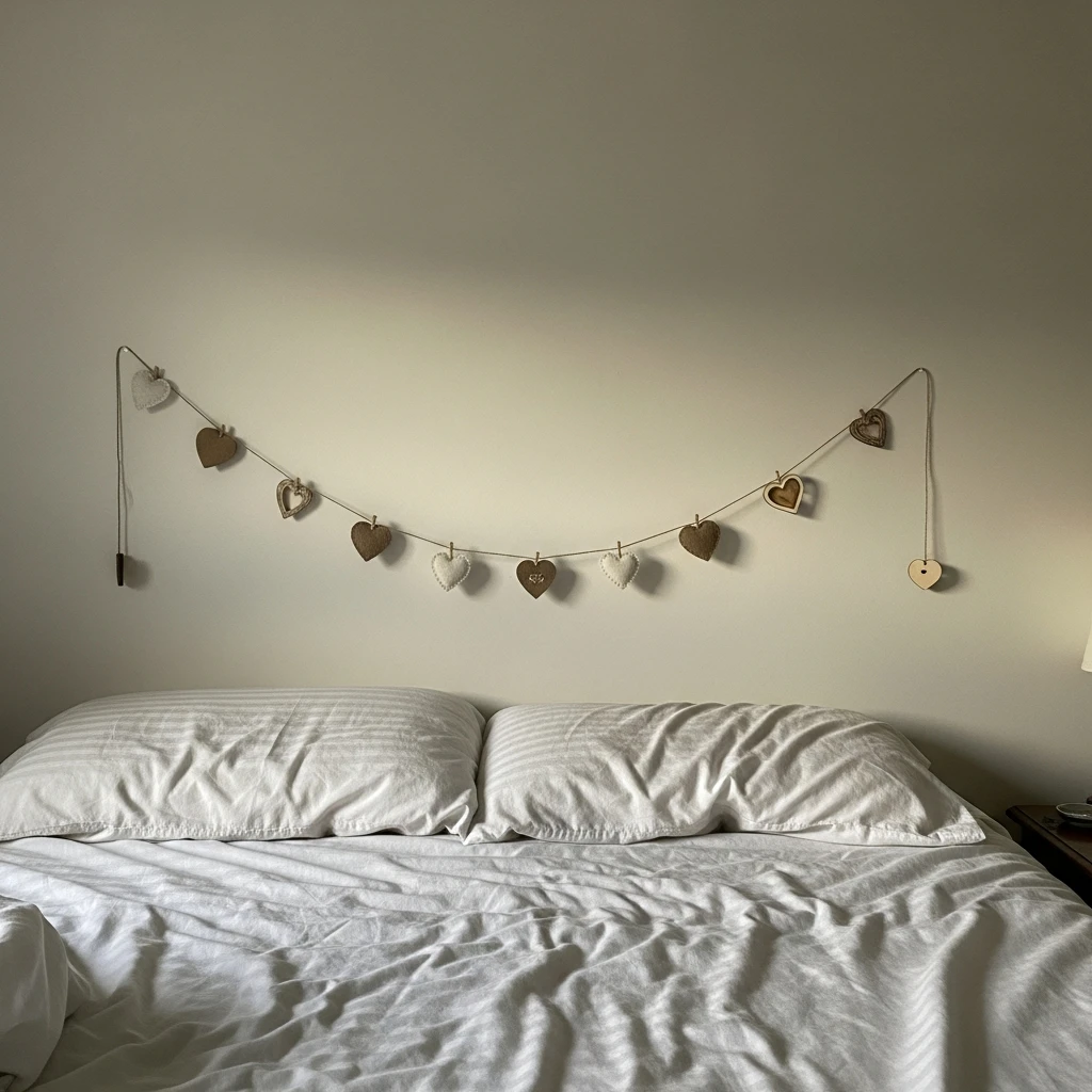 Sweet Hanging Heart Garland - 40 Simple & Budget-Friendly Valentine's Day Bedroom Decor Ideas