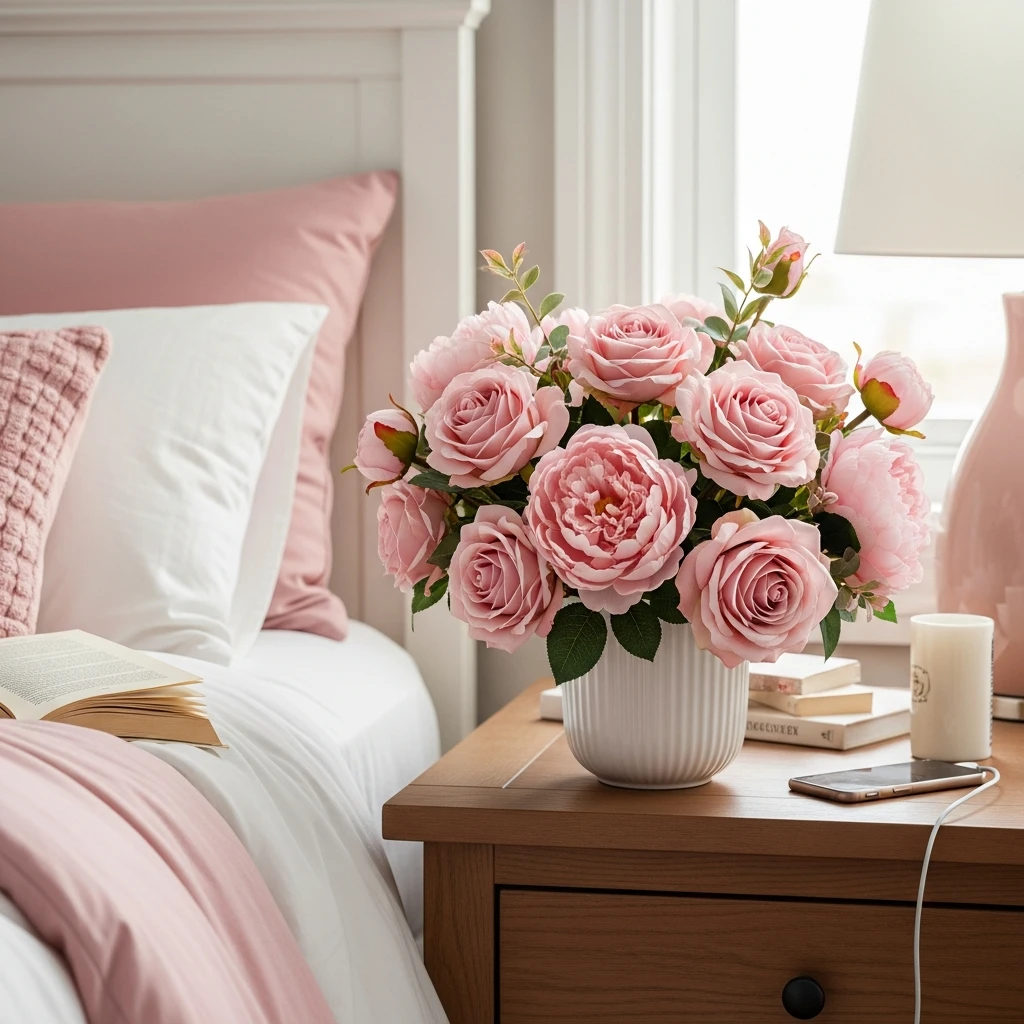 Lasting Silk Rose Beauty - 40 Simple & Budget-Friendly Valentine's Day Bedroom Decor Ideas