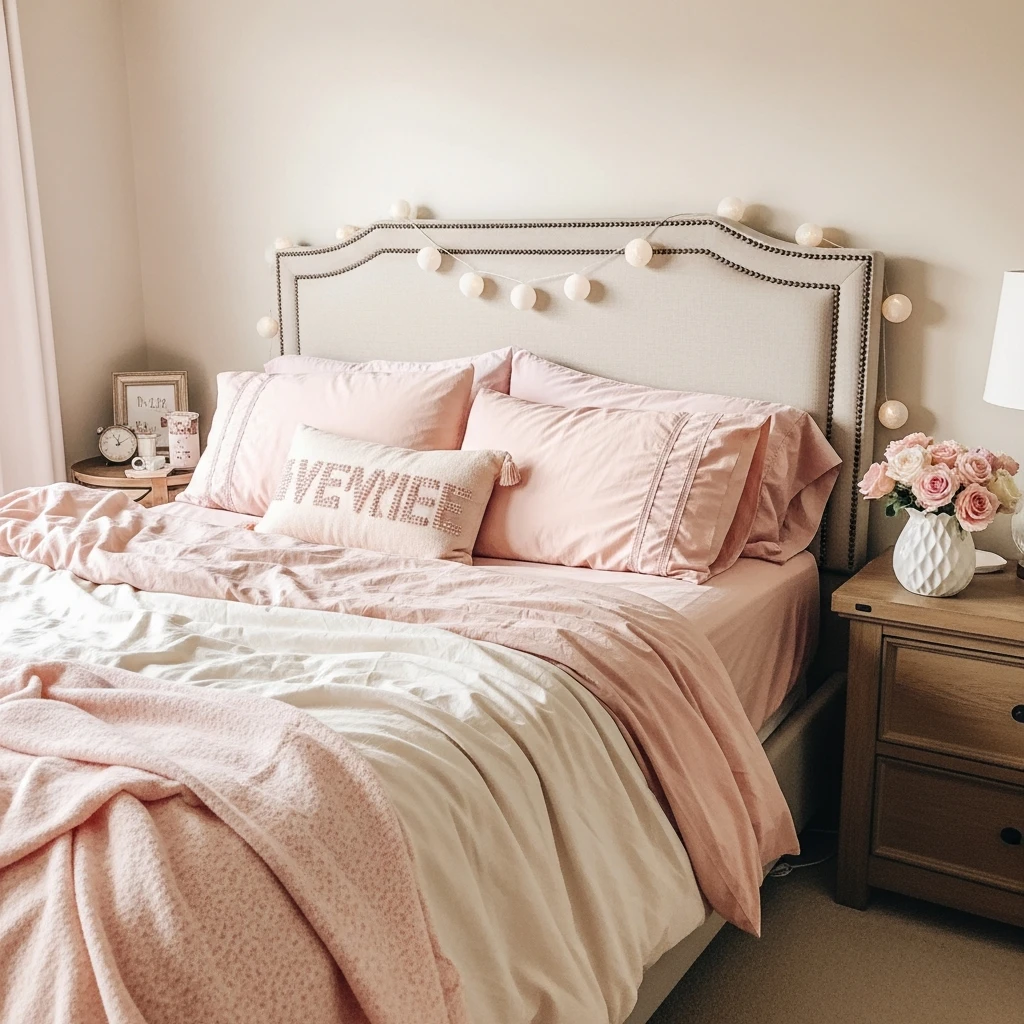 Gentle Pastel Color Theme - 40 Simple & Budget-Friendly Valentine's Day Bedroom Decor Ideas
