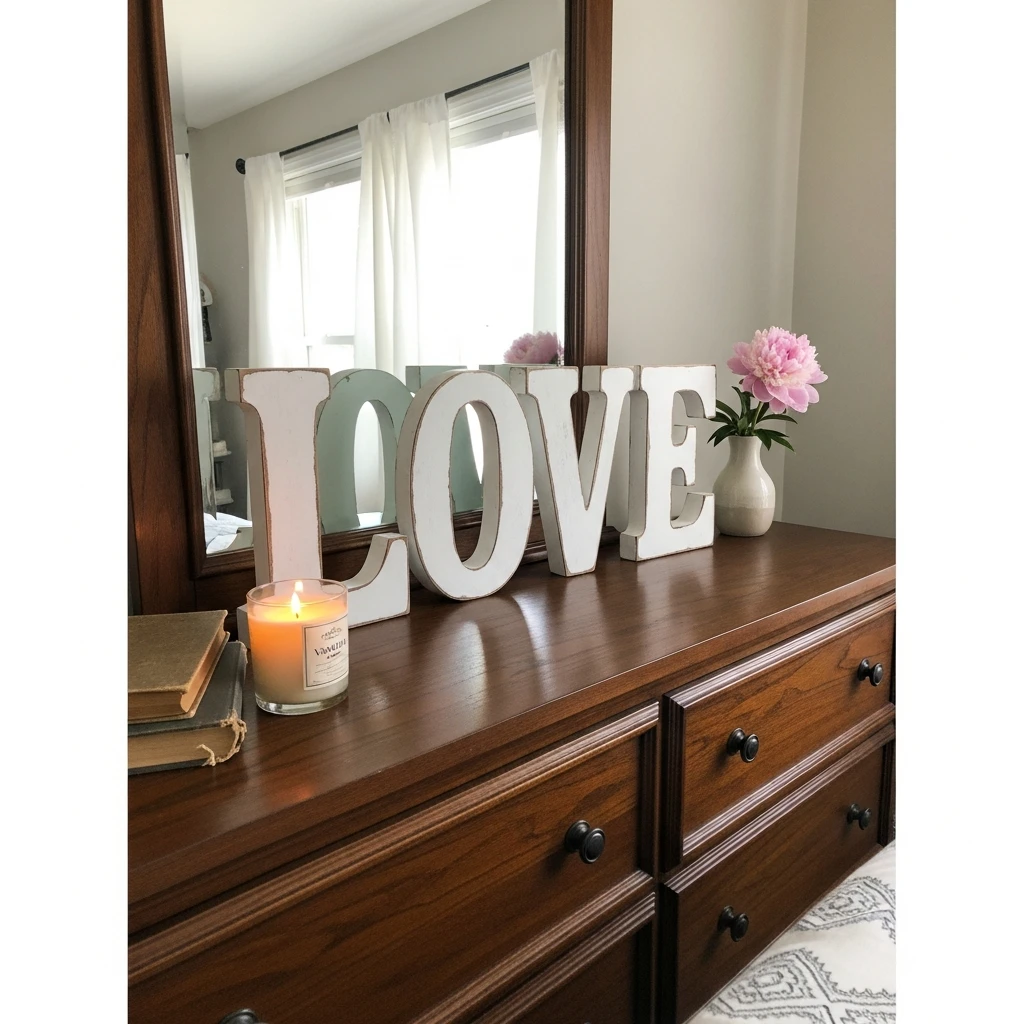 Bold LOVE Letter Decor - 40 Simple & Budget-Friendly Valentine's Day Bedroom Decor Ideas