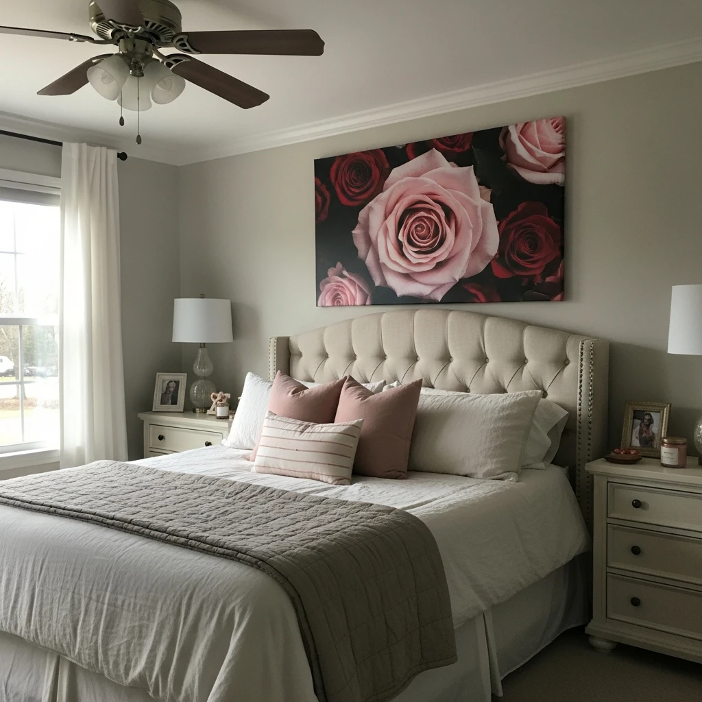 Beautiful Rose Wall Art - 40 Simple & Budget-Friendly Valentine's Day Bedroom Decor Ideas