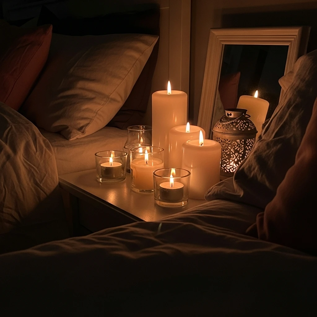 Nightstand Candle Cluster - 40 Simple & Budget-Friendly Valentine's Day Bedroom Decor Ideas