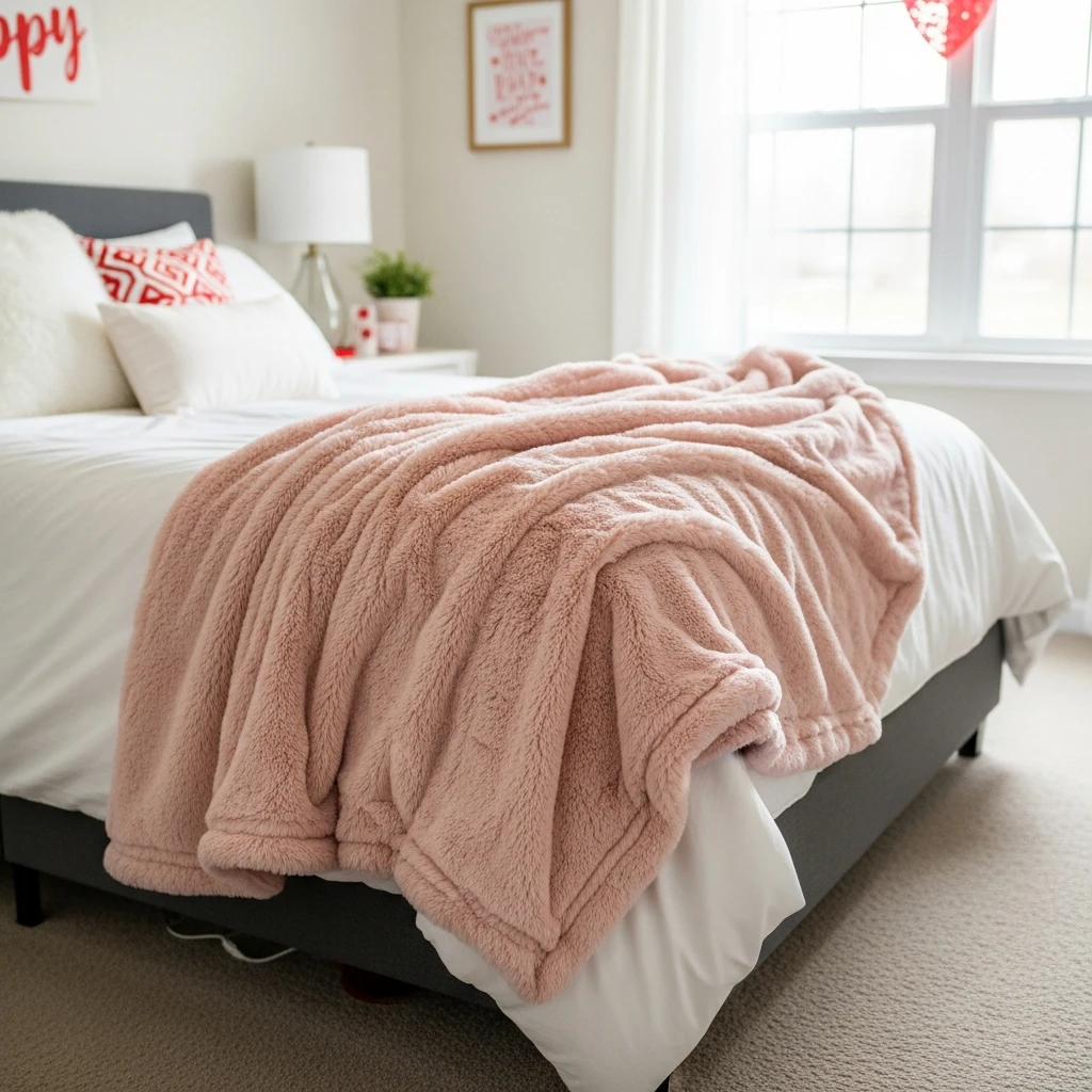 Cozy Faux-Fur Throw - 40 Simple & Budget-Friendly Valentine's Day Bedroom Decor Ideas