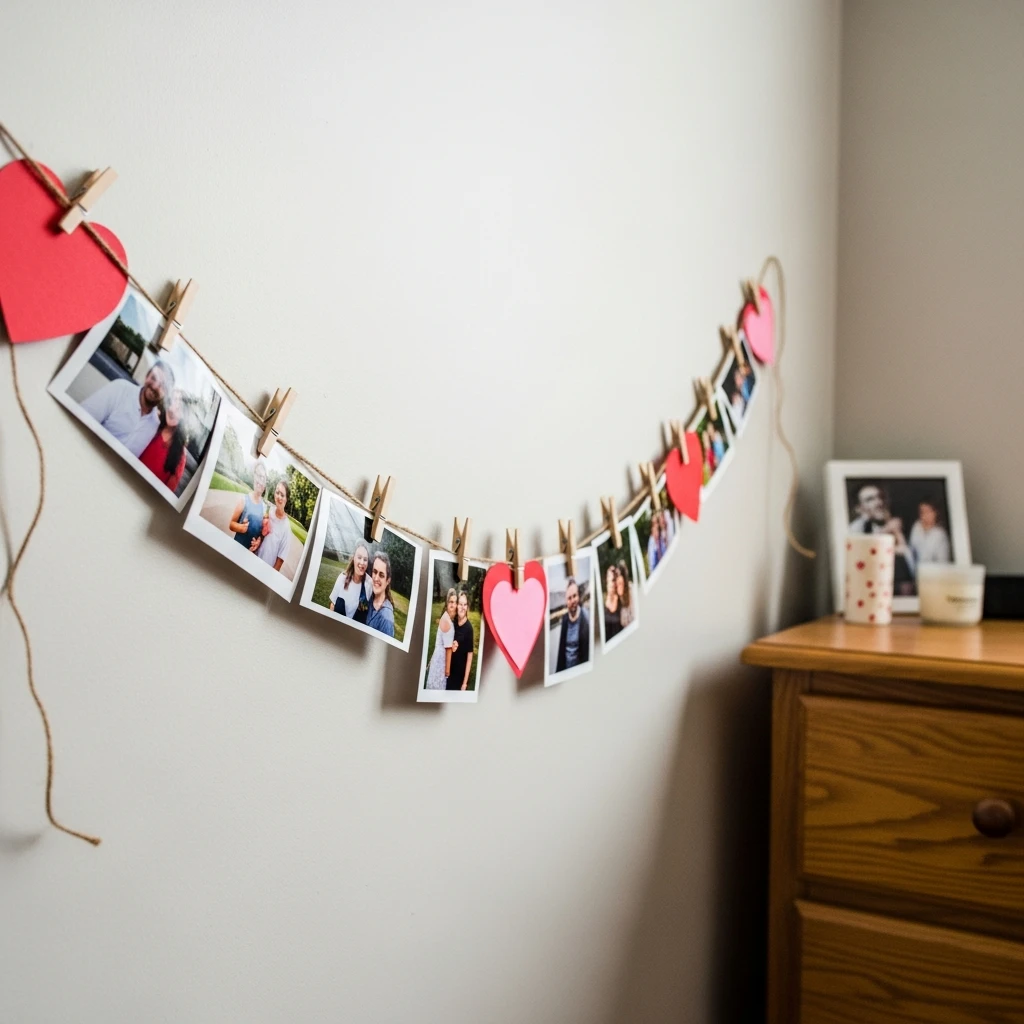 Simple Photo Banner - 40 Budget-Friendly Valentine's Day Room Set Up Ideas