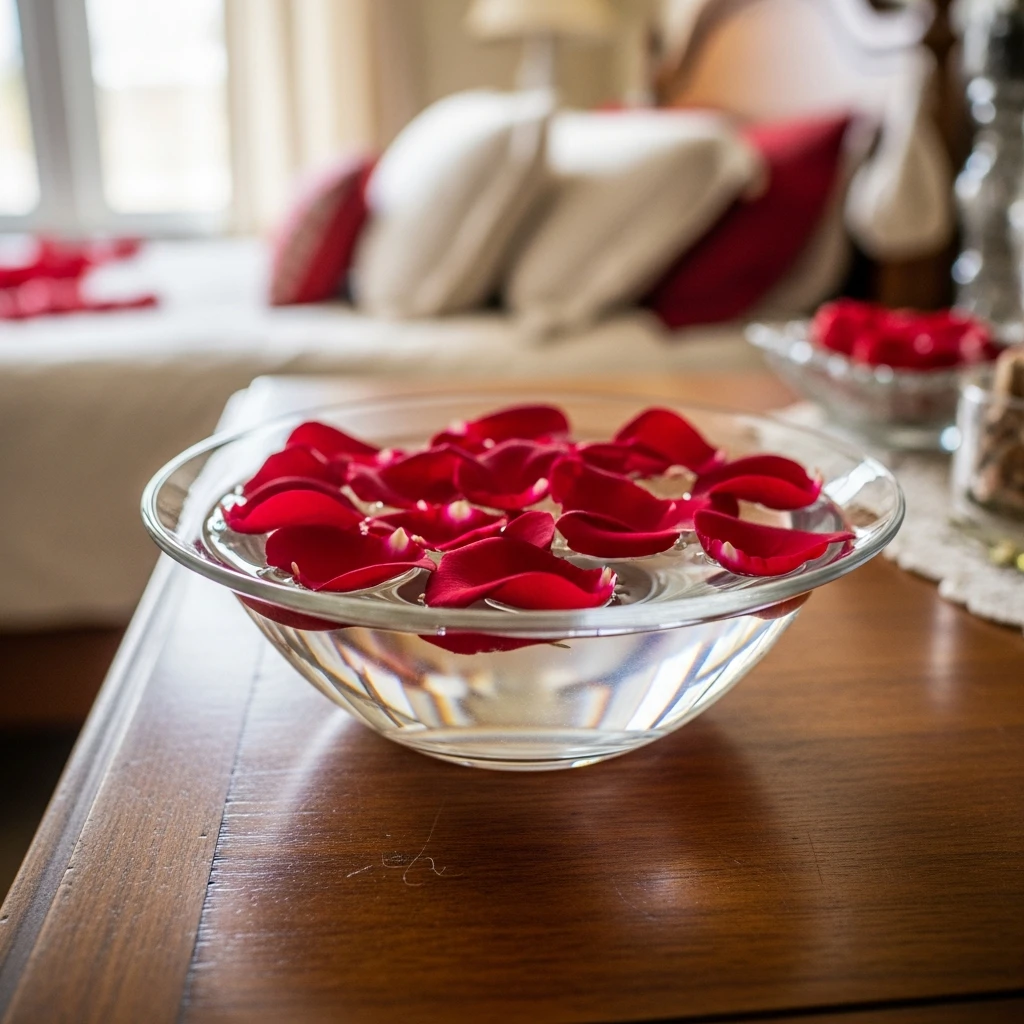 Neat Rose Petal Bowl - 40 Budget-Friendly Valentine's Day Room Set Up Ideas