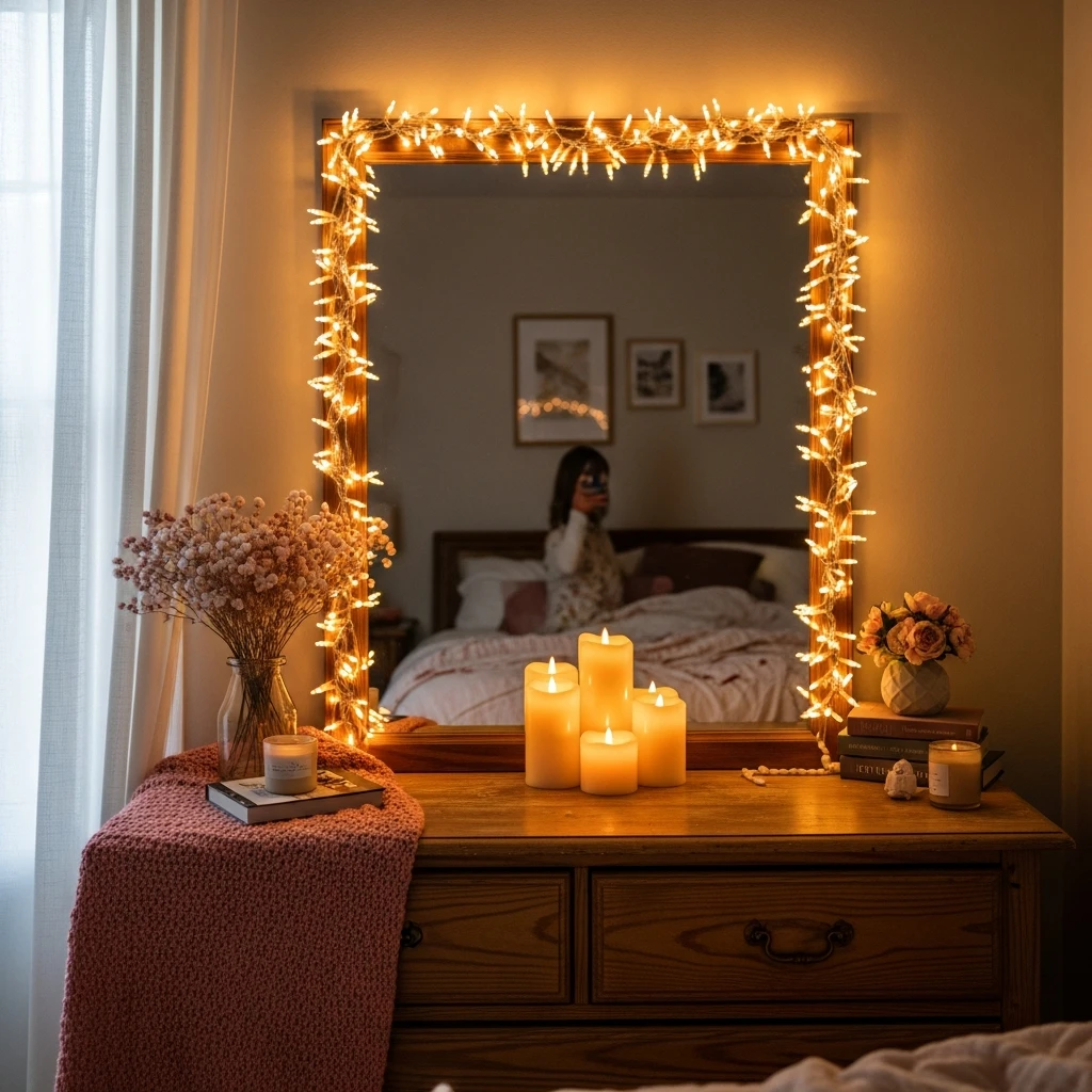 Double The Light Glow - 40 Budget-Friendly Valentine's Day Room Set Up Ideas