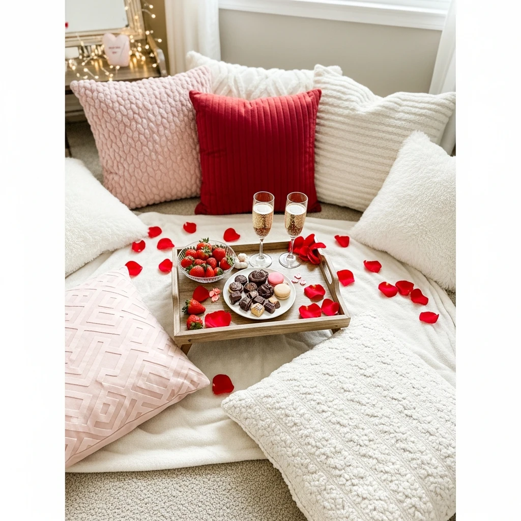 Romantic Floor Picnic - 40 Budget-Friendly Valentine's Day Room Set Up Ideas