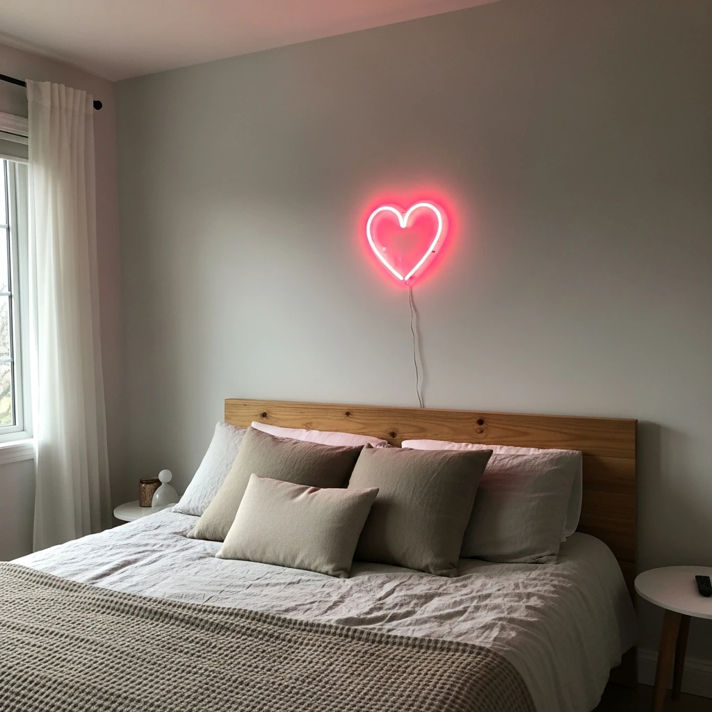 Simple LED Sign Pop - 40 Budget-Friendly Valentine's Day Room Set Up Ideas