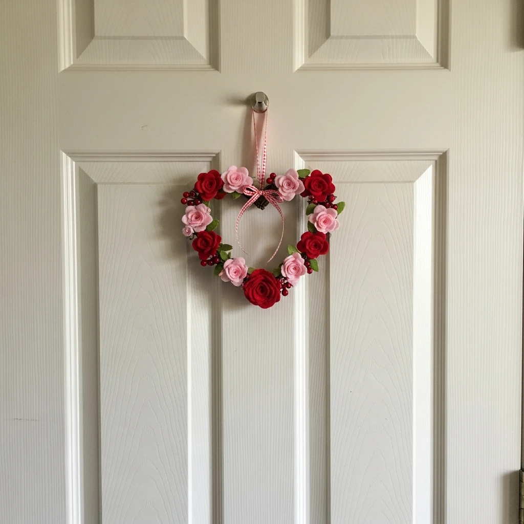 Door Wreath Welcome - 40 Budget-Friendly Valentine's Day Room Set Up Ideas