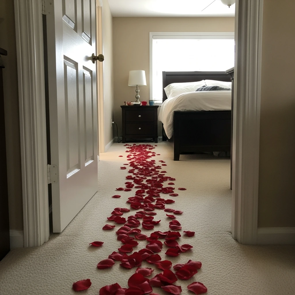 Rose Petal Path Welcome - 40 Budget-Friendly Valentine's Day Room Set Up Ideas