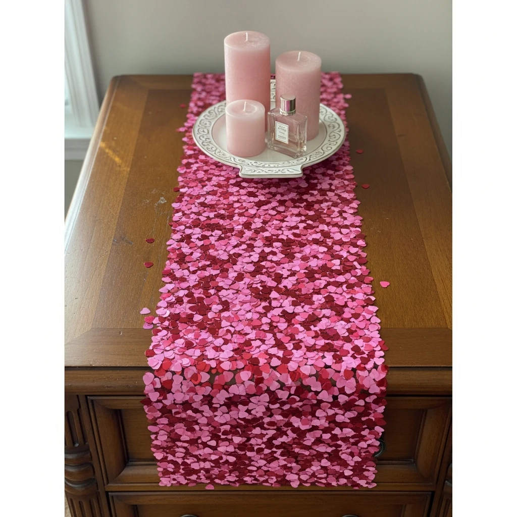 Confetti Dresser Runner - 40 Budget-Friendly Valentine's Day Room Set Up Ideas