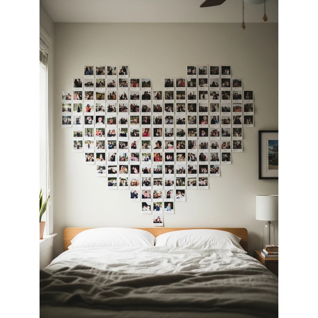 Photo Heart Wall Collage - 40 Budget-Friendly Valentine's Day Room Set Up Ideas