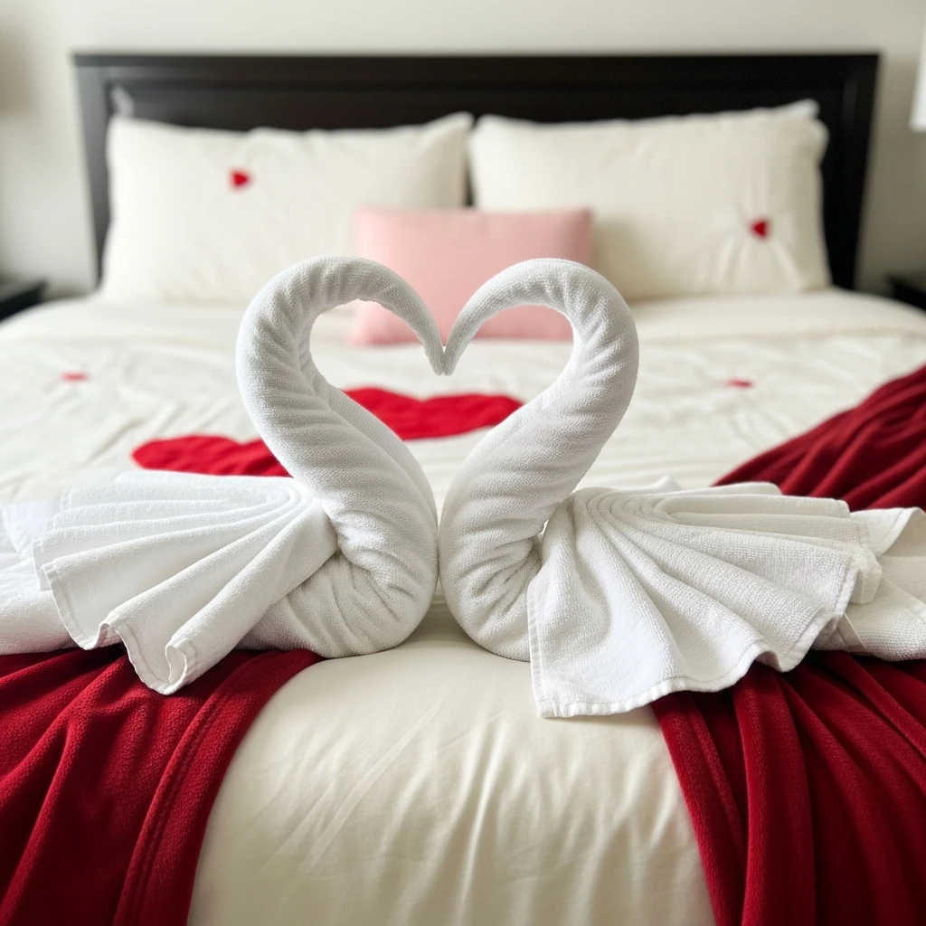 Romantic Towel Folding - 40 Budget-Friendly Valentine's Day Room Set Up Ideas