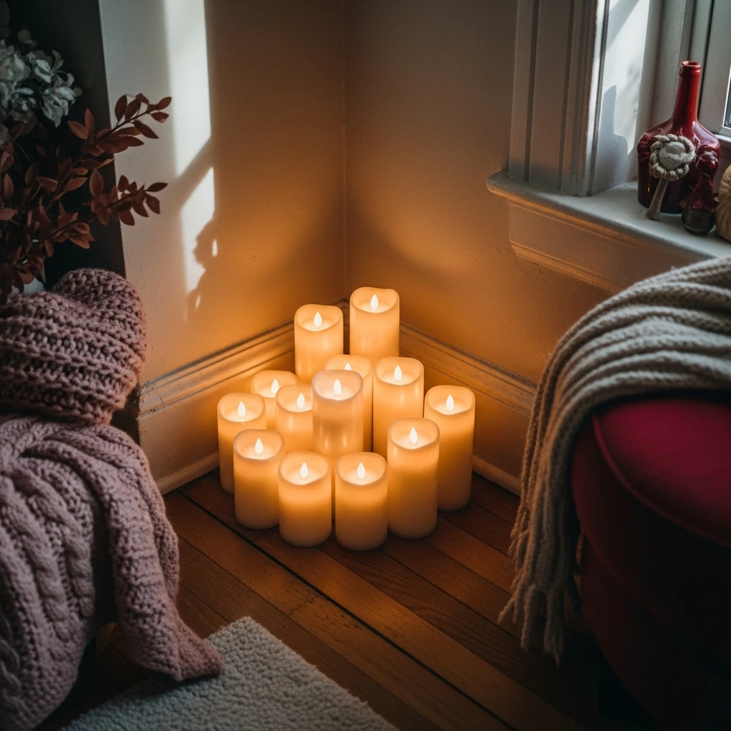 Cozy Flameless Fireplace - 40 Budget-Friendly Valentine's Day Room Set Up Ideas