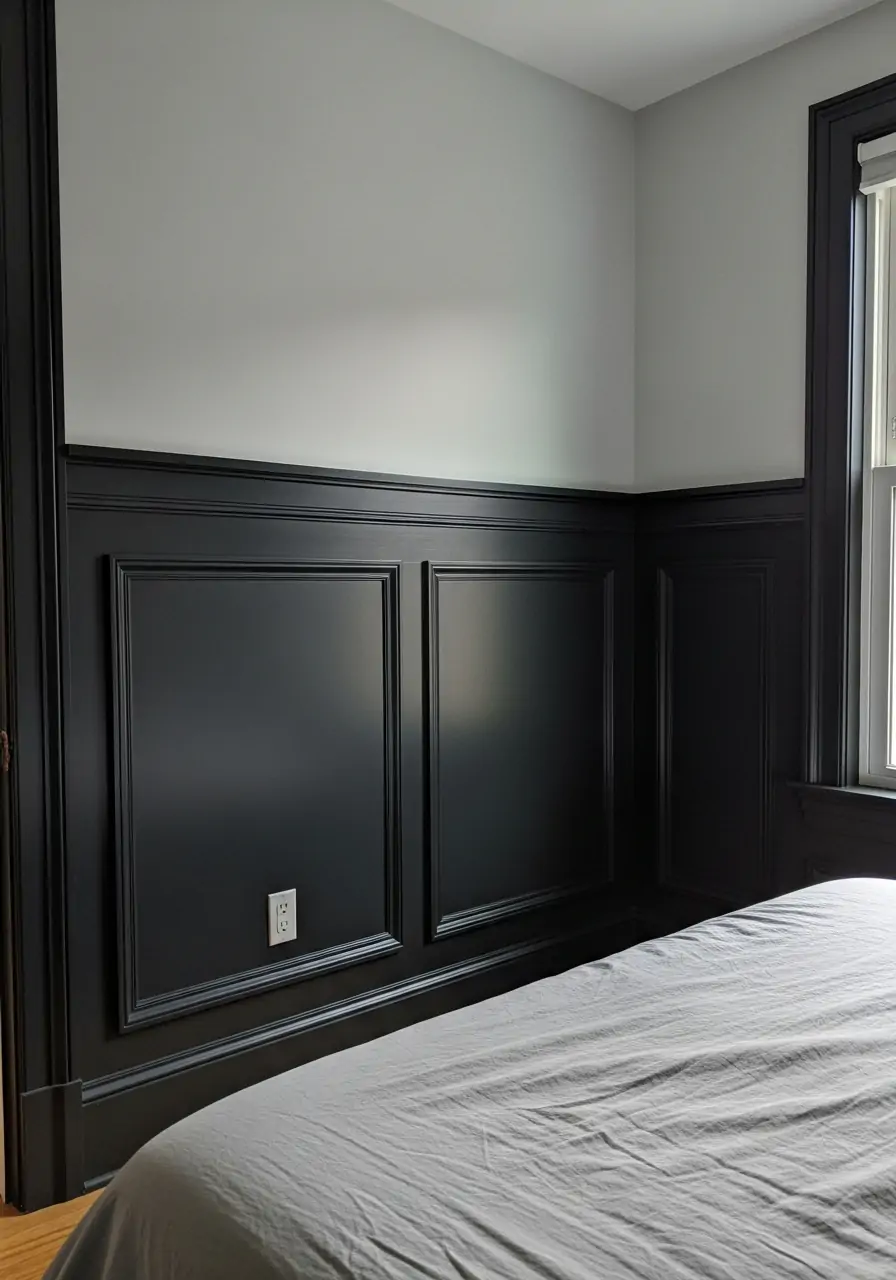 Black With Light Walls - 50 Bedroom Wainscoting Ideas