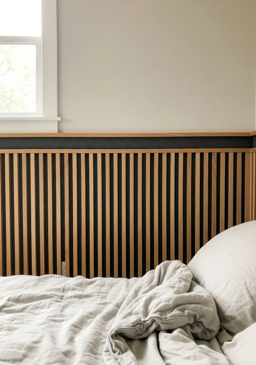 Acoustic Slat Panels - 50 Bedroom Wainscoting Ideas