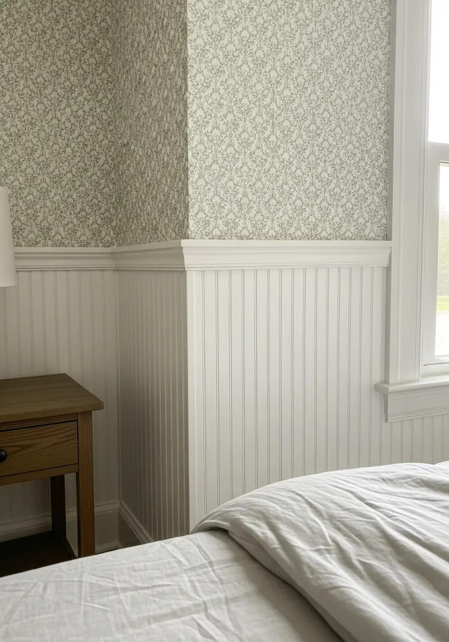 Beadboard With Wallpaper - 50 Bedroom Wainscoting Ideas