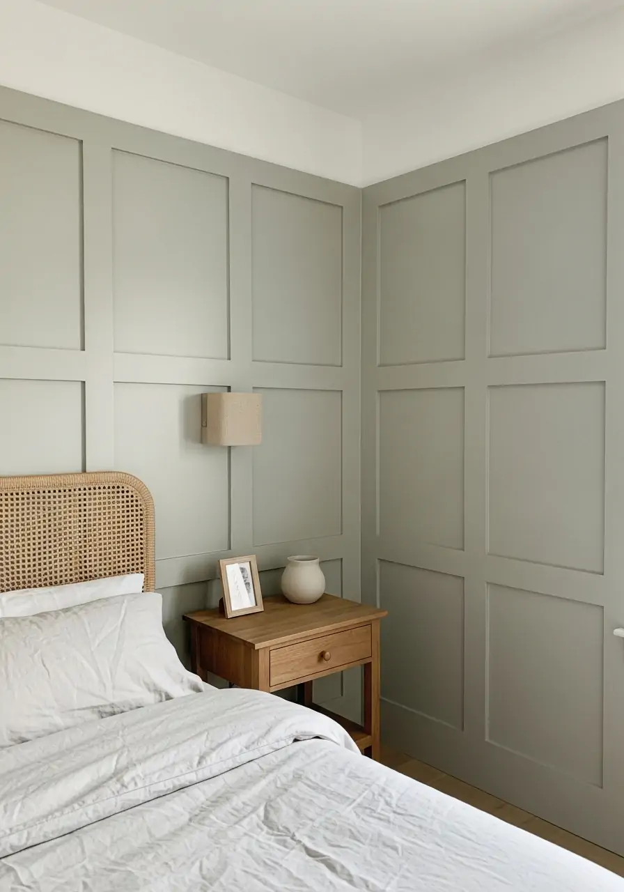 Soft Sage or Greige - 50 Bedroom Wainscoting Ideas