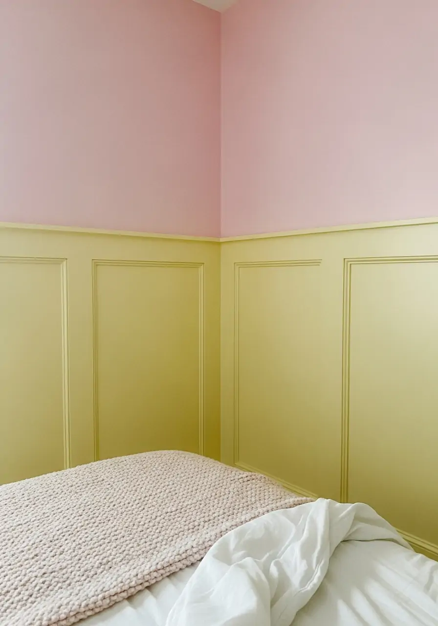 Two-Tone Pastel Shades - 50 Bedroom Wainscoting Ideas
