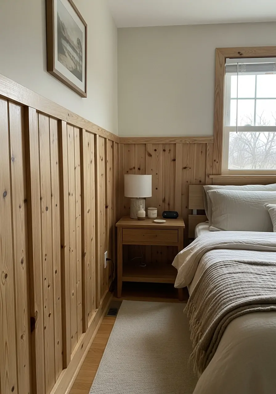 Natural Wood-Stained Look - 50 Bedroom Wainscoting Ideas