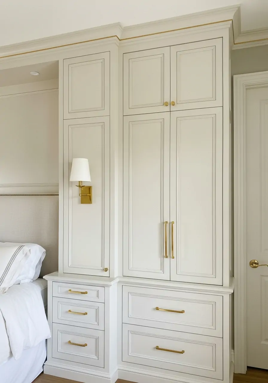 Cream With Gold Accents - 50 Bedroom Wainscoting Ideas