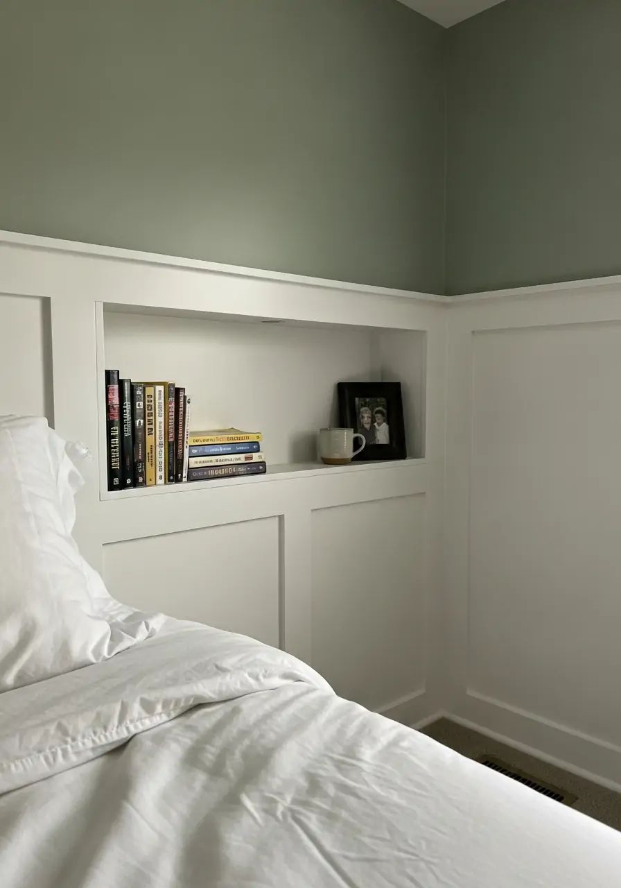 Integrated Lower Shelving - 50 Bedroom Wainscoting Ideas