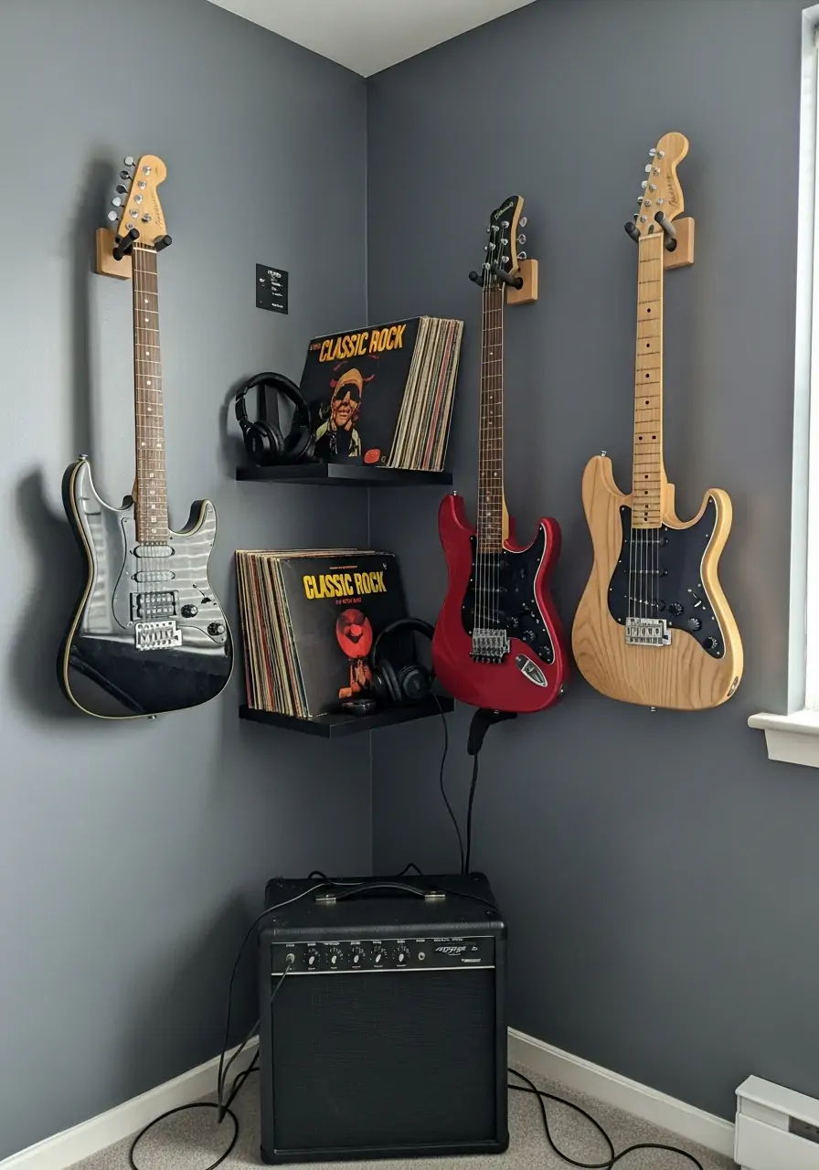 Music Instrument Display - 50 Boys Room Ideas for Teenagers