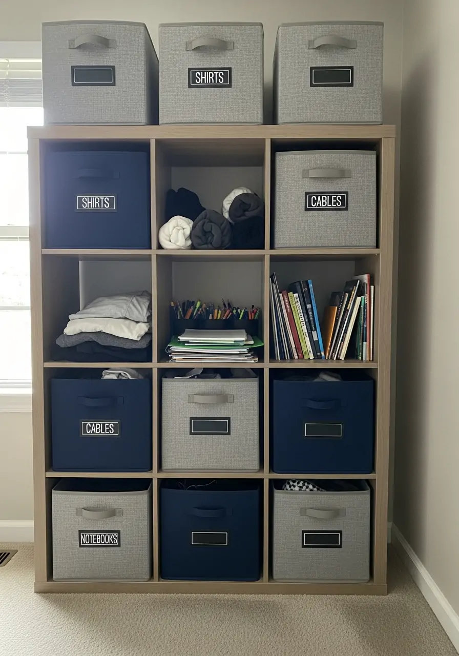 Labeled Storage Bins - 50 Boys Room Ideas for Teenagers