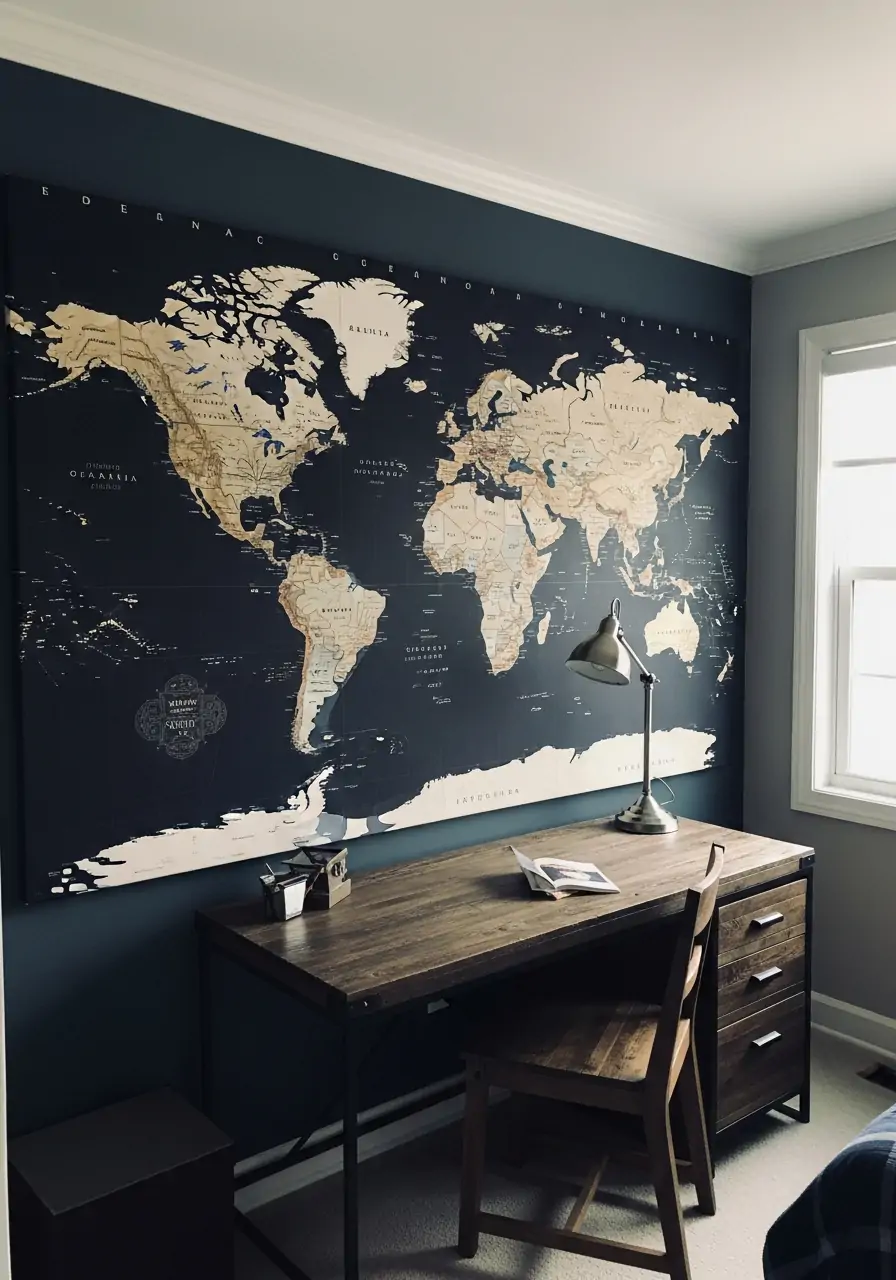 World Map Wall Decor - 50 Boys Room Ideas for Teenagers
