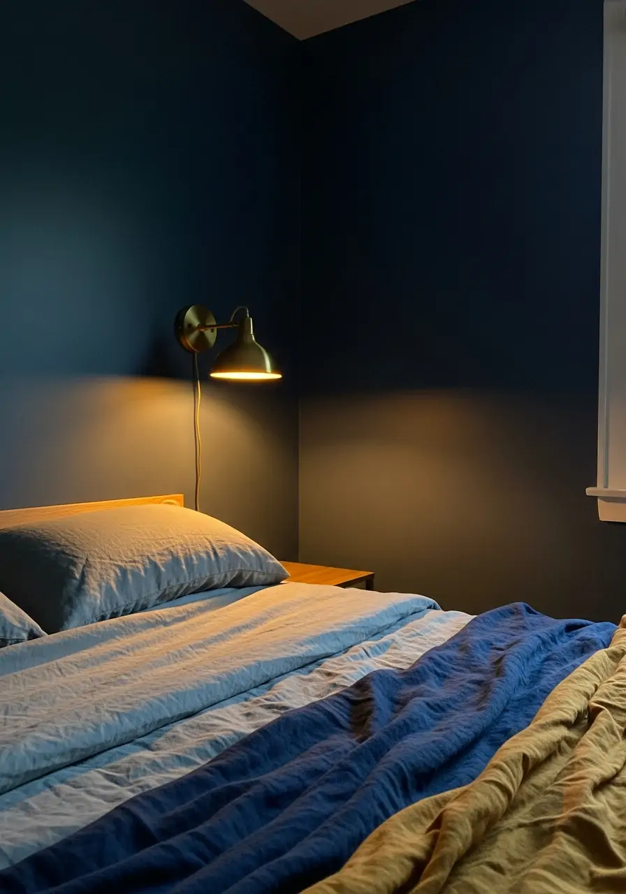 Moody Dark Blue Lighting - 50 Dark blue bedroom ideas