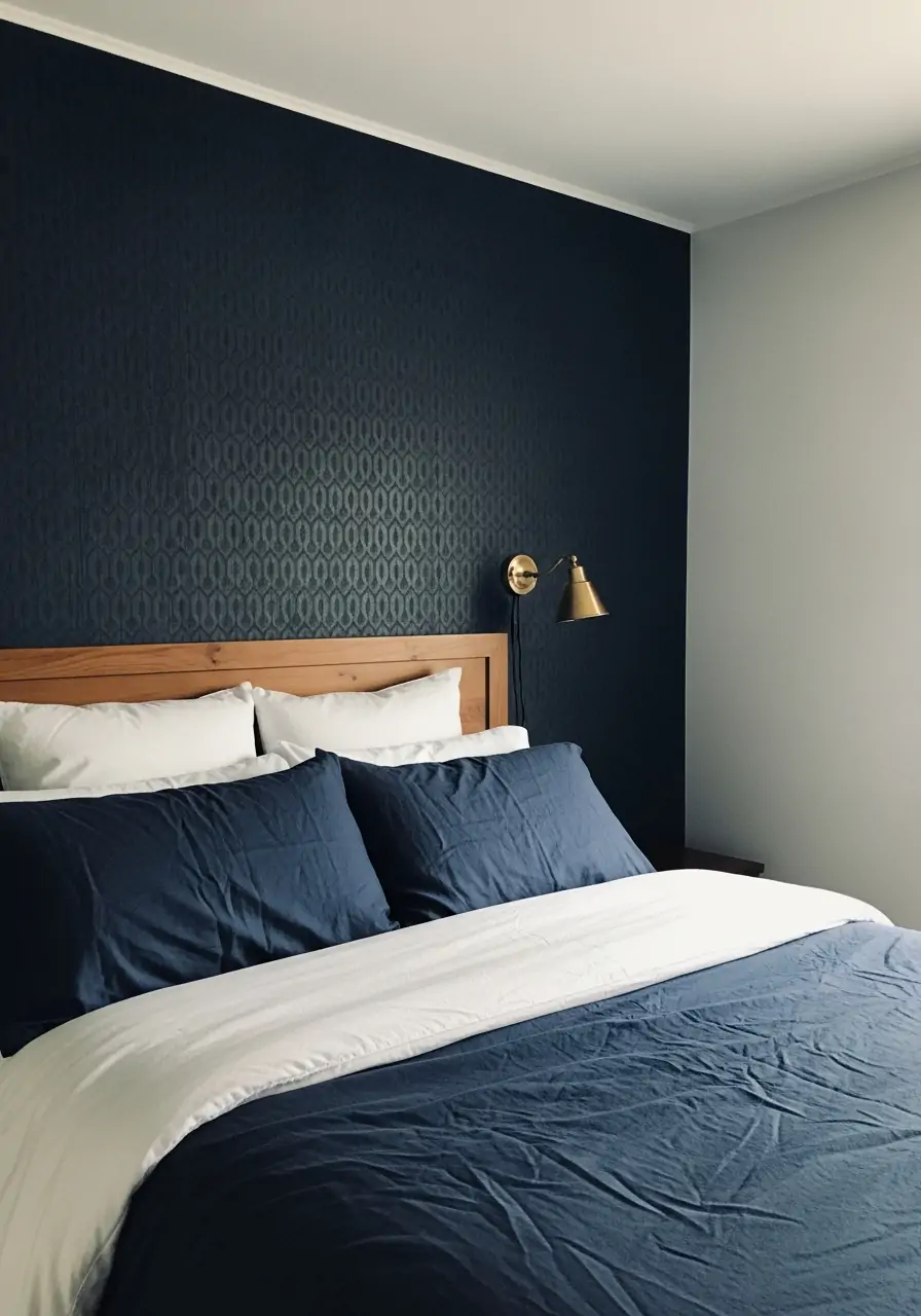 Dark Blue Wallpaper Feature - 50 Dark blue bedroom ideas