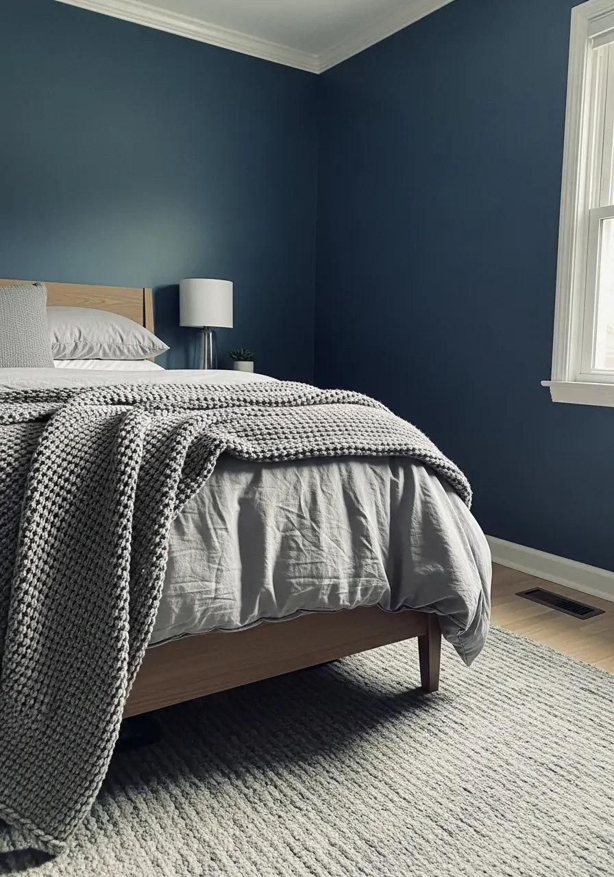 Dark Blue with Soft Gray - 50 Dark blue bedroom ideas