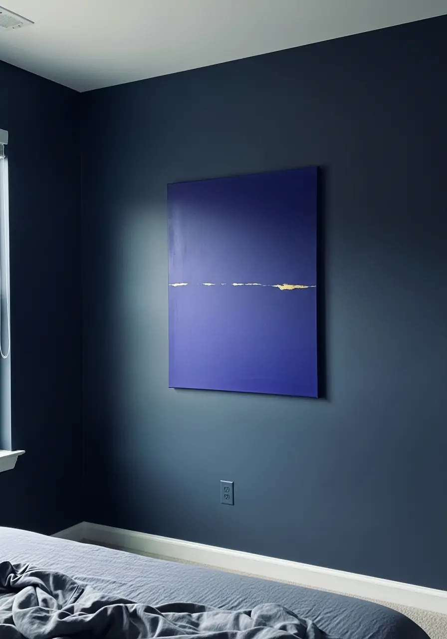 Dark Blue with Statement Art - 50 Dark blue bedroom ideas